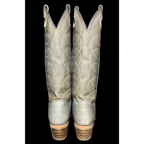 Texas Leather Boots Gray Cowboy Rodeo Riding Boots Women Size 5.5 Made In USA - Picture 5 of 8